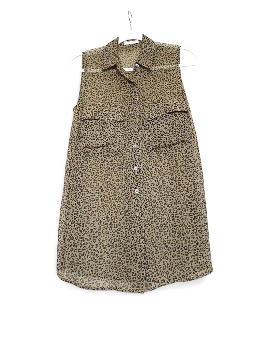 Equipment Sleeveless Leopard Print Sleeveless Button-Up